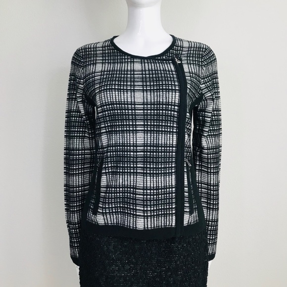 TODD & DUNCAN plaid moto knit jacket